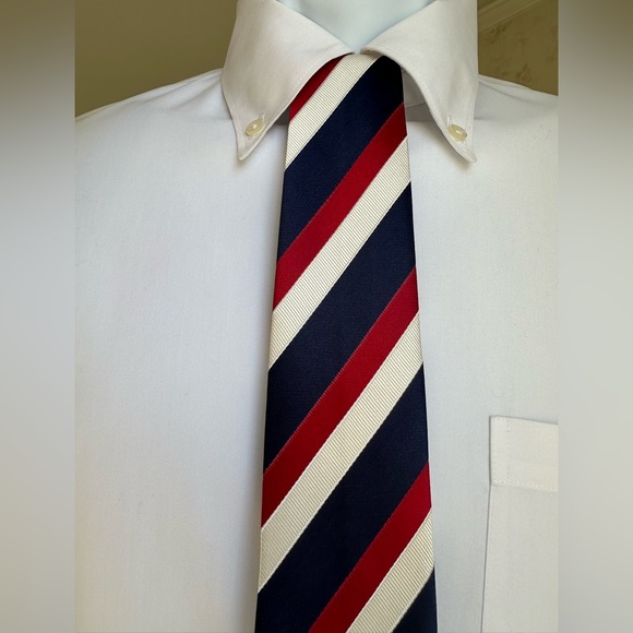 Beau Ties Ltd Hand-Sewn 100% Silk Tie in Navy Red & White. Made in USA 👍